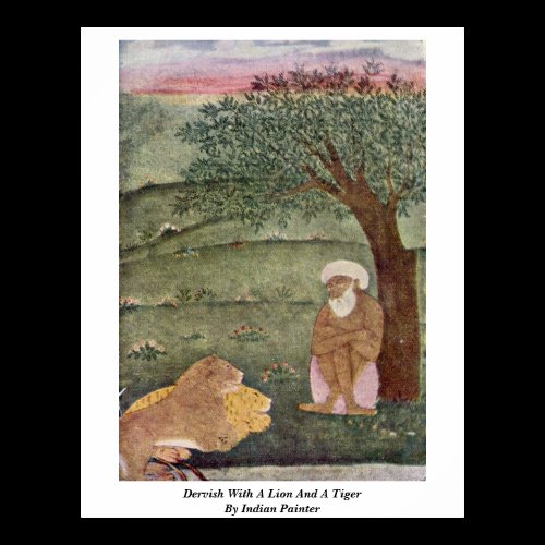Dervish With A Lion And A Tiger By Indian Painter Print