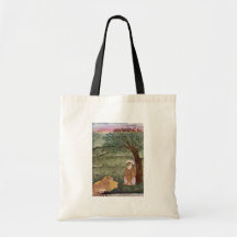 Dervish With A Lion And A Tiger. Mughal Painting. Bag