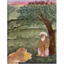 Dervish With A Lion And A Tiger. Mughal Painting. Cut Out