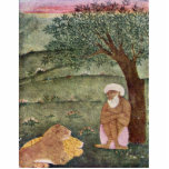 Dervish With A Lion And A Tiger. Mughal Painting. Cut Out