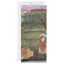 Dervish With A Lion And A Tiger. Mughal Painting. Rack Card Template