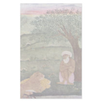 Dervish With A Lion And A Tiger. Mughal Painting. Stationery Design