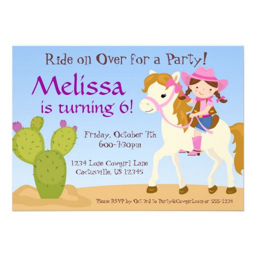 Desert Cactus, Pink Cowgirl Birthday Party Invite