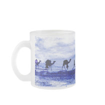 Desert Camel Caravan Blue Frosted Glass Mug