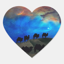 Desert caravan camels heart stickers