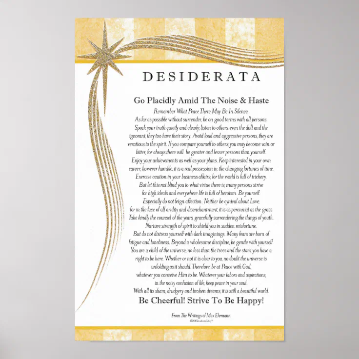 Desiderata Poem By Max Ehrmann Gold Star Designer Poster Zazzle