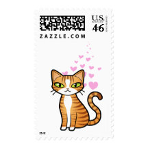 Design Your Own Cartoon Cat (love hearts) Stamps