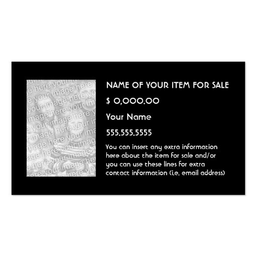 design your own FOR SALE sign Business Card Templates (back side)