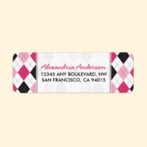 Designer Argyle Return Address Label (pink/black) labels