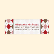 Designer Argyle Return Address Label (red) labels