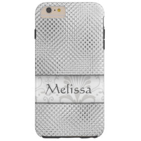 Designer Bling Damask Pattern Personalized -Silver Tough iPhone 6 Plus Case