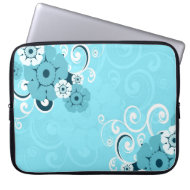 Designer Laptop Sleeve:Blue Swirls Floral Pattern fuji_electronicsbag