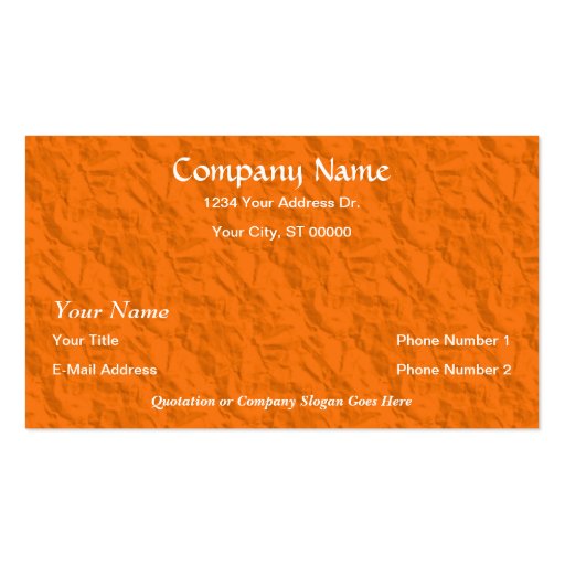 Designer Orange Crumpled Paper Business Cards (front side)