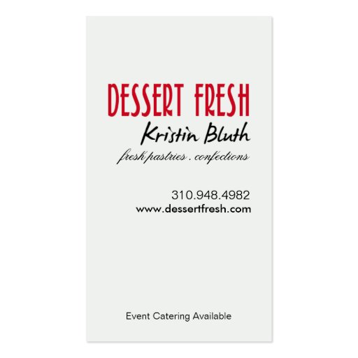 Dessert Fresh, Cheesecake, Pastry Chef, Baker Business Cards (back side)