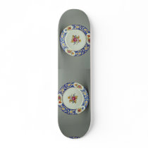 Dessert plate with colorful flower designs skate board