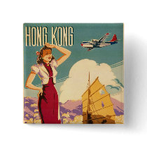 Destination: Hong Kong Retro Graphic Square Button by retroz Destination: Hong Kong Retro Graphic Square Button