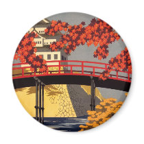 Destination: Japan Travel Poster Round magnet by retroz Destination: Japan Travel Poster Round magnet