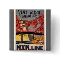 Destination: Japan Travel Poster Square Button by retroz Destination: Japan Travel Poster Square Button