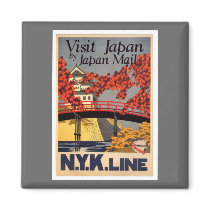 Destination: Japan Travel Poster Square Magnet by retroz Destination: Japan Travel Poster Square Magnet