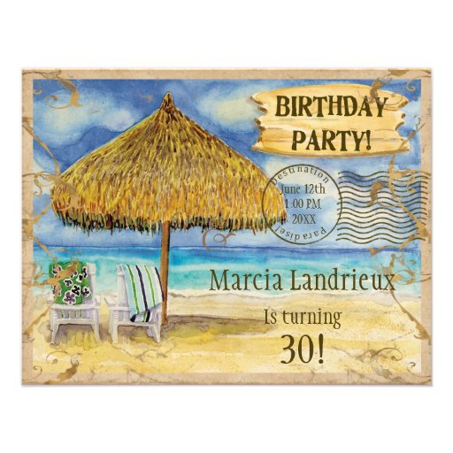 Destination Paradise Tropical Beach Birthday Party Personalized Invitations