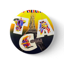 Destination Paris Round Button by retroz Destination Paris Round Button