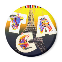 Destination Paris Round Magnet by retroz Destination Paris Round Magnet