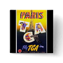 Destination Paris Square Pin buttons by retroz Destination Paris Square Pin buttons