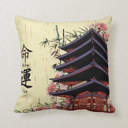 destiny luck kanji japanese pagoda cherry blossoms pillows