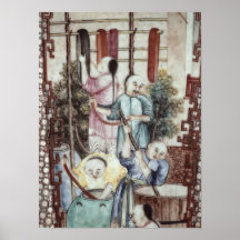 Detail from a vase depicting men dyeing silk posters