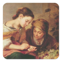 Detail of The Little Fruit-Seller, 1670-75 Square Stickers
