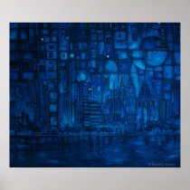 detroit, buildings, art, painting, michigan, blue, abstract art, fine art, Poster with custom graphic design