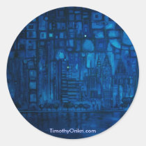 detroit, blue, cityscape, downtown, buildings, architecture, stickers, detroit stickers, fine art, artwork, painting, michigan, abstract expressionism, Sticker with custom graphic design