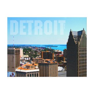 Detroit City Skyline Aerial River View