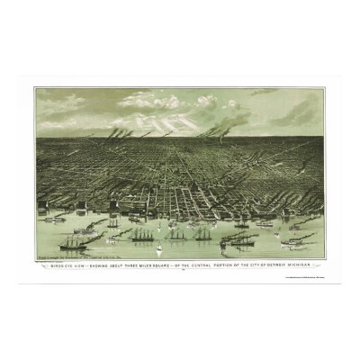 Detroit, MI Panoramic Map - 1889 Print