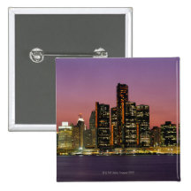 Detroit, Michigan Skyline at Night Buttons
