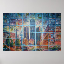 detroit, cityscape, abstract art, fine art, detroit skyline, detroit-downtown, detroit on my mind painting, motorcity, detroit skyline painting, detroit michigan, contemporary art, downtown detroit, detroit painting, Poster with custom graphic design