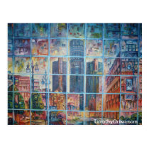 cityscape, detroit, abstract art, michigan, buildings, architecture, city, downtown, postcard, card, detroit postcard, fine art, painting, oil, Postcard with custom graphic design