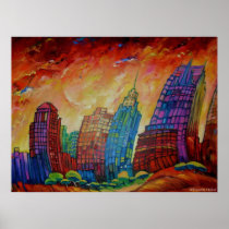 cityscape, detroit, abstract art, city, buildings, downtown, fine art, Poster with custom graphic design