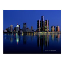 Detroit Skyline at Night Postcards