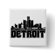 Detroit Skyline Pinback Buttons