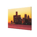 Detroit skyline in colorful sunset stretched canvas prints