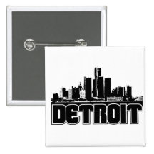 Detroit Skyline Pinback Buttons