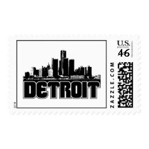 Detroit Skyline Postage Stamp