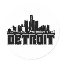 Detroit Skyline Round Stickers