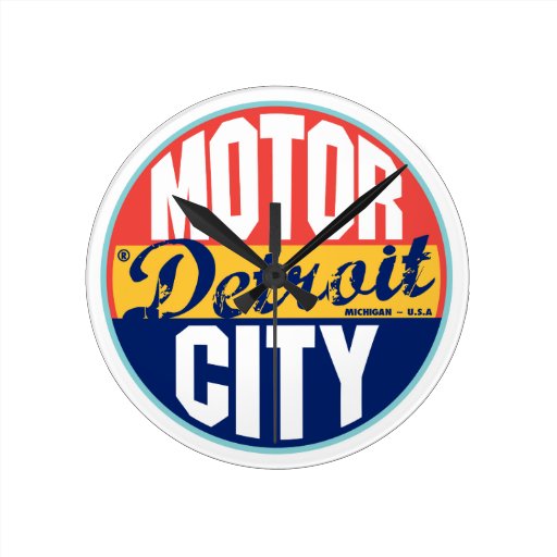 Detroit Vintage Label Round Wallclocks