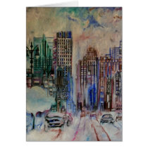detroit, cityscape, card, abstract art, downtown, buildings, city, detroit winter, greeting card, seasons, winter, detroit cityscape, fine art, oil, Card with custom graphic design