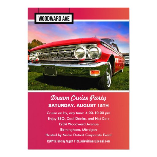 Detroit Woodward Dream Cruise Party Invitation