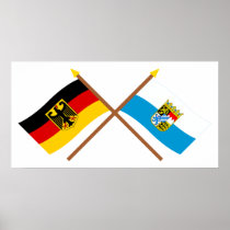 Deutschland und Bayern Flaggen, gekreuzt Print