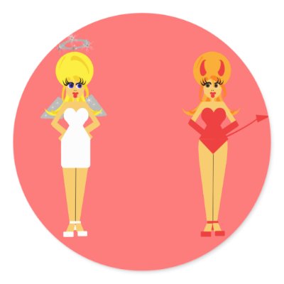 Devil and Angel Sticker- Pink Background by Derora