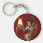 Devil Girl Pinup Illustration with Fire by Al Rio Key Chains